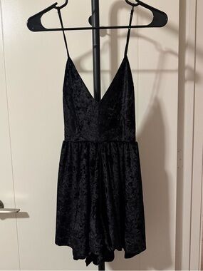 Sam Edelman Black Velvet Romper with Spaghetti Straps